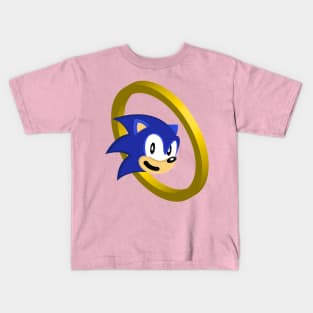 sonic mascot and golden circle ring Kids T-Shirt